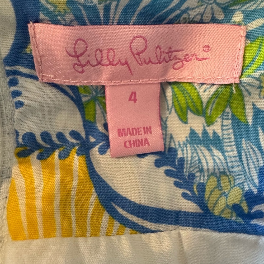 Lilly Pulitzer Blue and Yellow Patterned Halter Dress Size 4 - Picture 3 of 8